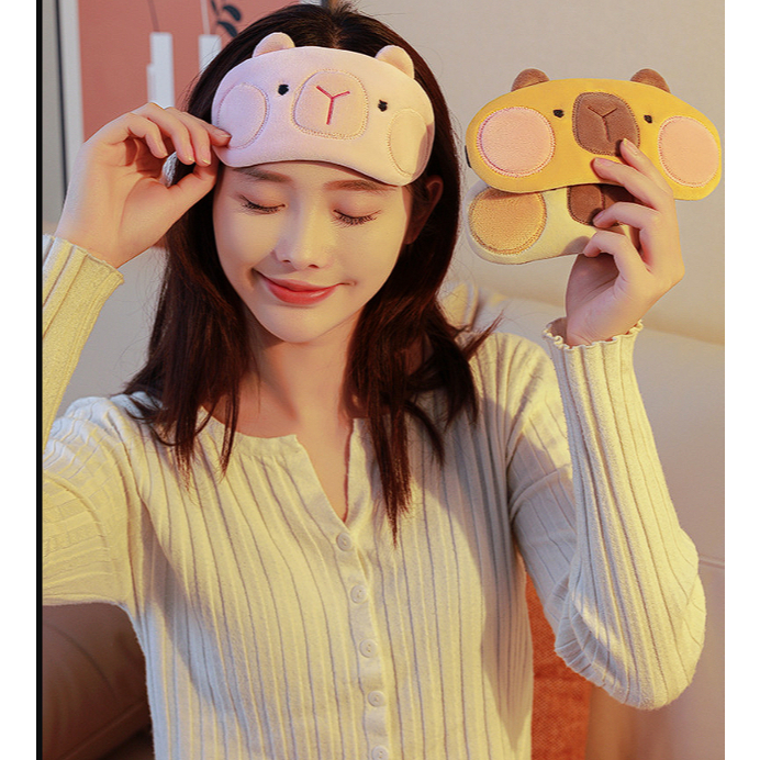พร้อมส่ง ที่ปิดตาพร้อมเจล ลายคาปิบาร่า Capybara มะพร้าว ใส่สบาย ที่ปิดตาสำหรับ นอน พักผ่อน