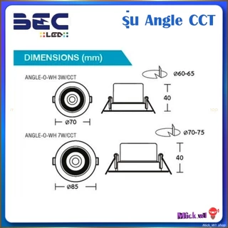 BEC โคมไฟฝังฝ้า LED ANGLE CCT 3W , 7W ปรับมุมองศาได้ ปรับได้3แสง เพียงเลื่อนสวิทช์ด้านหลังโคมไฟ