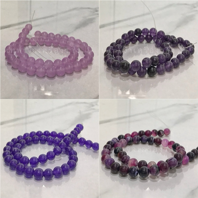 หินอเมทิส สีม่วง 8มิล แพ็คละ20เม็ด 38฿ #หินแท้ #ร้อยสร้อย