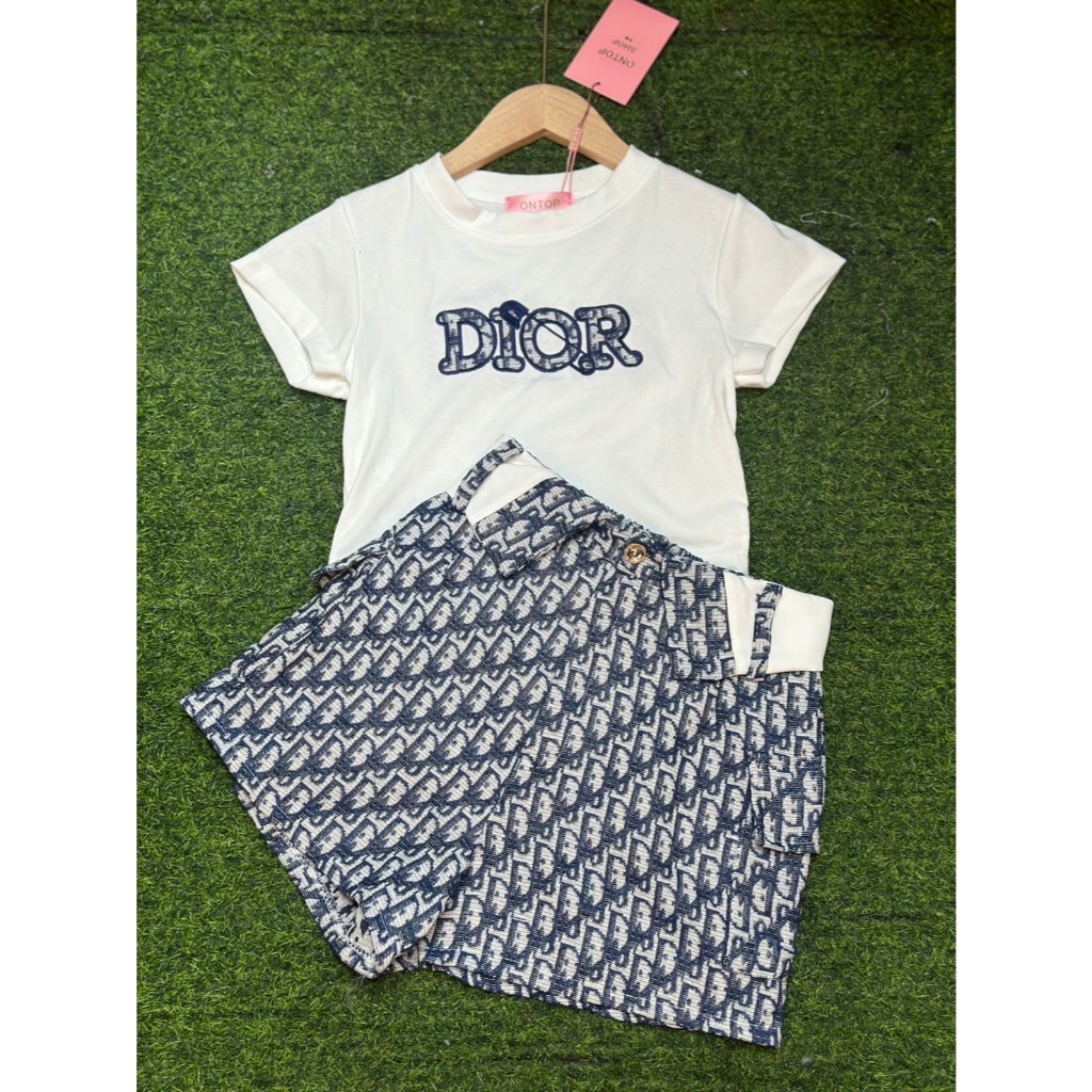 bs4197 เซตเสื้อยืดแต่งขอบ+กระโปรงสั้น คาร์โก้ แต่งพับเอว งานน่ารักมากๆ