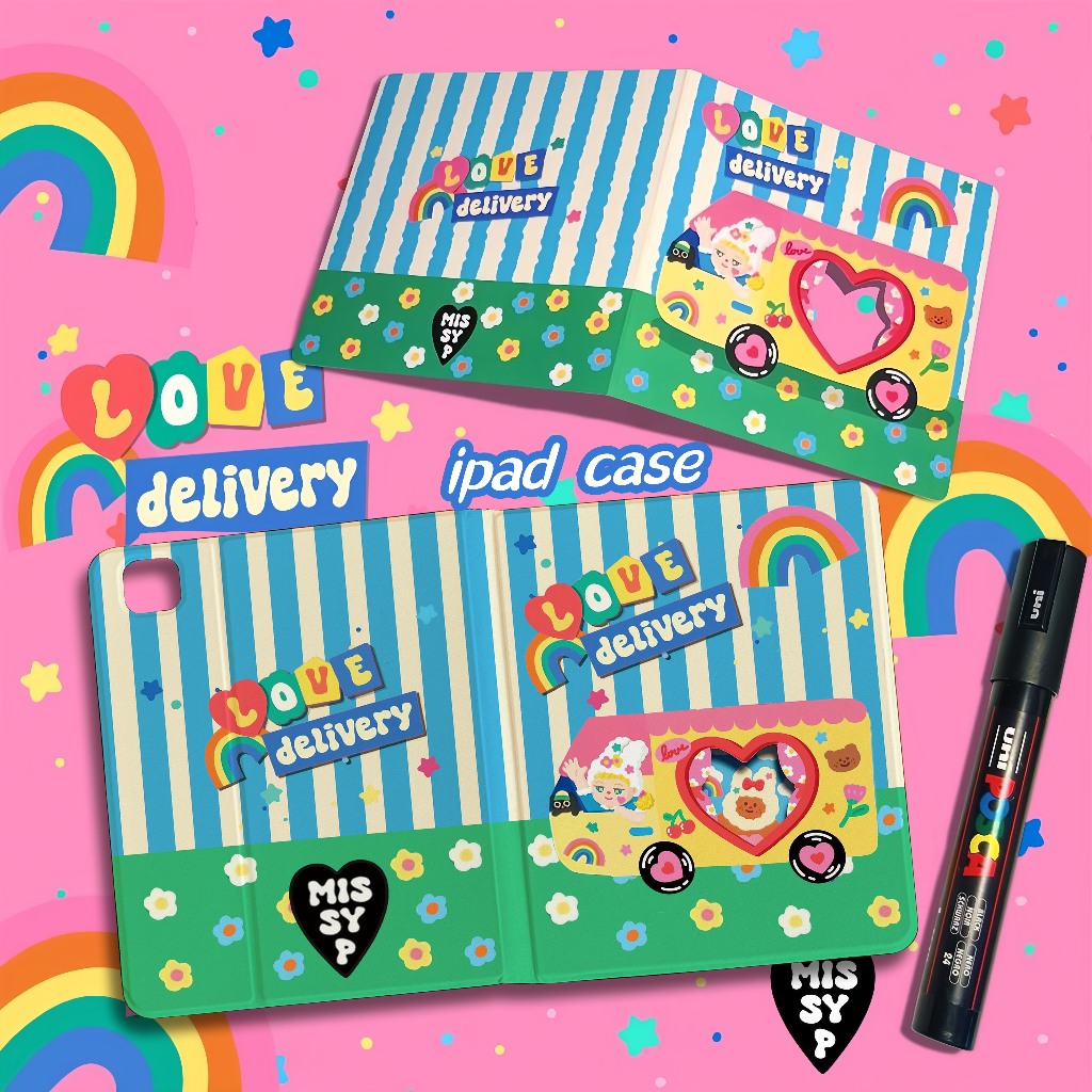 ส่งในพื้นที่ เคสไอแพด cute bus Gen9 10.2 Air5 เคส iPad bunny Gen8 Air4/6 Case iPad มีที่เก็บปากกา 11pro 2024
