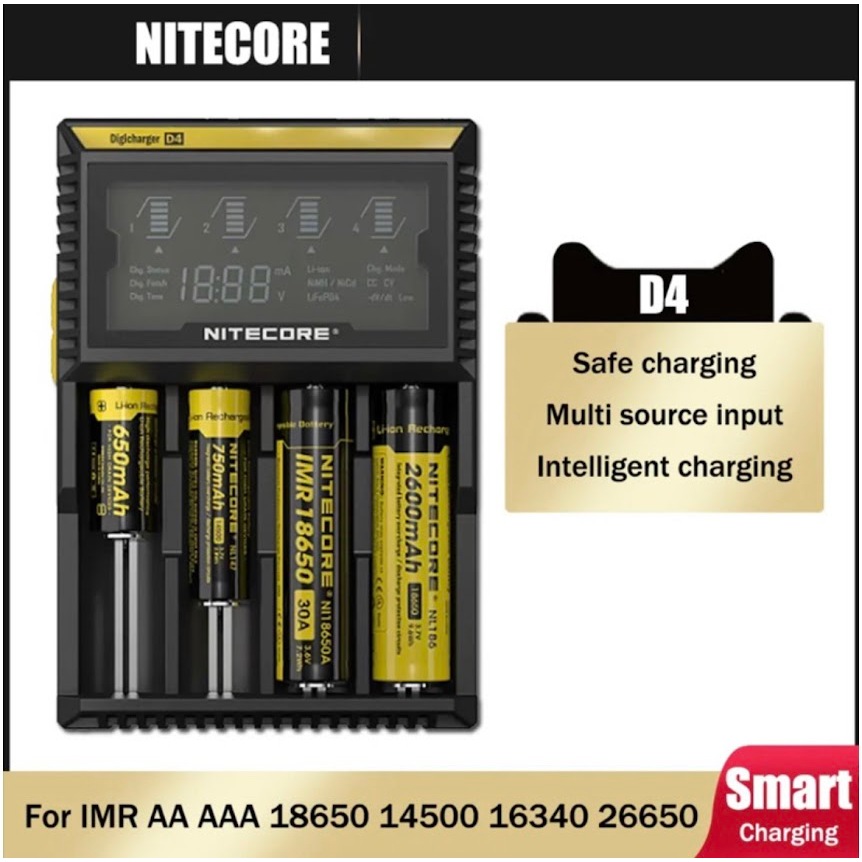 NITECORE D4 Digichargerชาร์จแบตเตอรี่จอแสดงผลLCDชาร์จสำหรับLi-Ion 26650 22650 18650 17670 18490 17500 li-ionแบตเตอรี่
