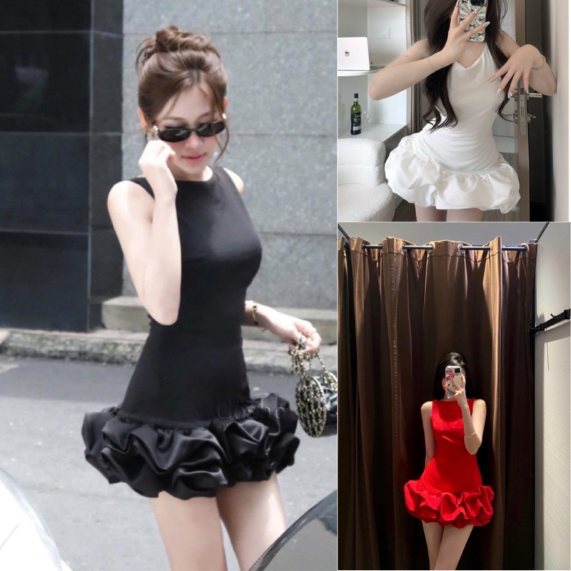 𝐌𝐀𝐘𝐔 พร้อมส่ง มินิเดรสเว้าหลังทรงบอลลูนซับในกางเกง