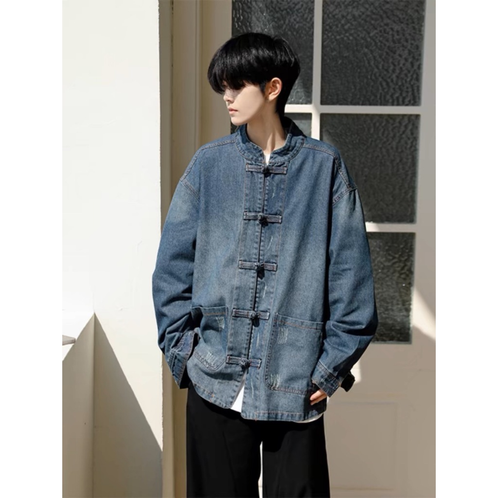 เสื้อแจ็คเก็ต denim สไตล์จีน (Size M-3XL) ทรงหลวมใส่สบาย ใส่คลุมเท่ๆ อินเทรนด์ในตอนนี้