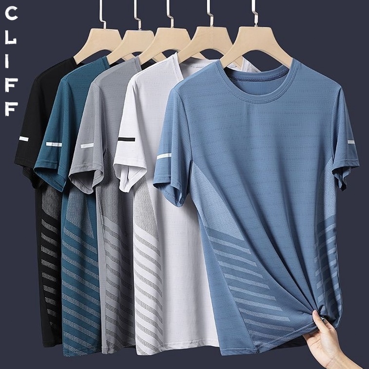 CLIFF เสื้อยืดผู้ชาย แขนสั้น แบบหลวม ยืดหยุ่น วงกลม แขนสั้น