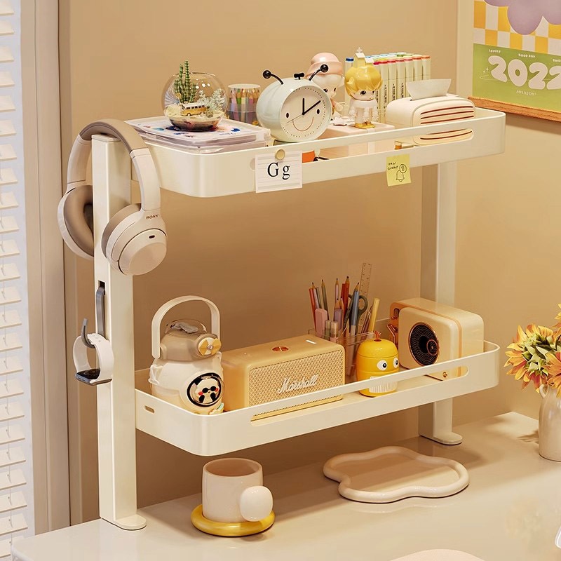 ชั้นเก็บของเดสก์ท็อป ชั้นวางของบนโต๊ะ ชั้นวางของบนโต๊ะคอมพิวเตอร์ ชั้นเก็บของบนโต๊ะทำงาน ไม่ใช้พื้นที่ จัดเก็บของเป็นระเ - รูปที่ 3