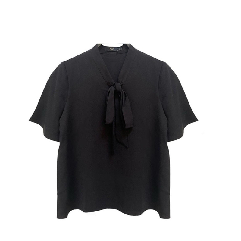 G2000 เสื้อเบลาส์แขนสั้นผูกโบว์ด้านหน้า เสื้อสำหรับใส่ทำงานผู้หญิง