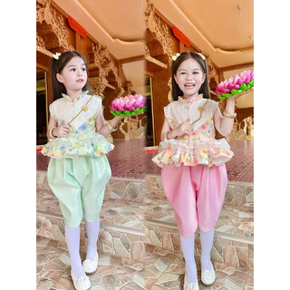 ชุดไทยประยุกต์เด็กสไตล์ลุคคุณหนู สีพาสเทลน่ารักมากกกก💚💗 (📮พร้อมส่ง)