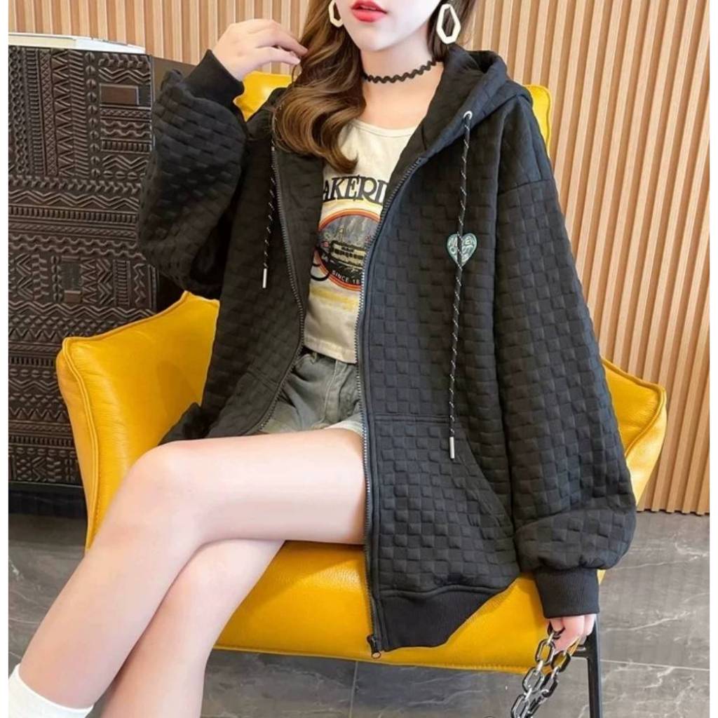 เสื้อแขนยาวฮู้ด ใส่กันหนาวได้ Oversize (อก 60 นิ้ว) ซิปหน้า ปักหัวใจที่อกซ้าย มีกระเป๋า ผ้านิ่มๆ  B88 - รูปที่ 6