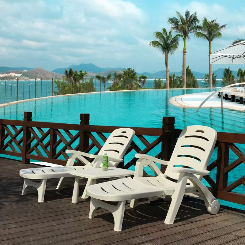 เตียงนอนสระน้ำพลาสติก เก้าอี้ชายหาดปรับเอนริมสระ พับเก็บได้ แข็งแรง Sun bed เตียงอาบแดด