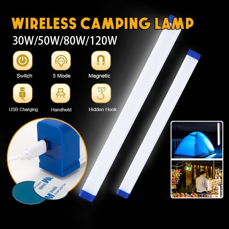 หลอดไฟLEDไร้สาย พกพาหลอดไฟ led ไฟLED การชาร์จด้วย ไฟพกพาUSB ไฟฉุกเฉิน5โหมดพกพา120W/80W/50W/30Wหลอดไฟ ติดกำแพง หลอดไฟแขวน