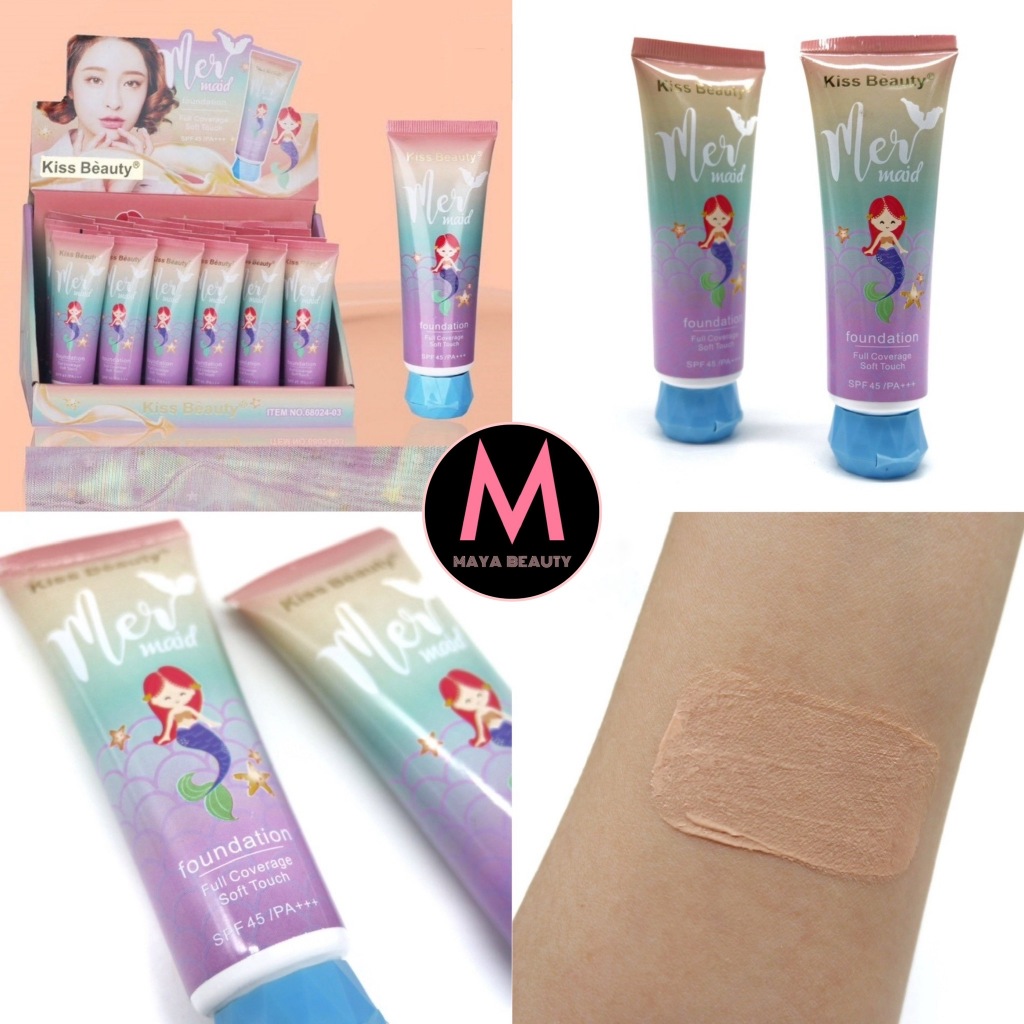 {24หลอด} Kiss Beauty Mermaid Full Cover Foundation ครีมรองพื้นกันแดด เรียบเนียน ปกปิดเป็นธรรมชาติ