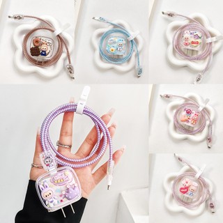 พร้อมส่ง ชุดเเต่งสายชาร์จ ชุดถนอมสายชาร์จไอโฟน 20วัติ เคสหัวชาร์จ เคสAdapter  20w 18w ลายการ์ตูน สายเกรียว กันสายหัก 35W