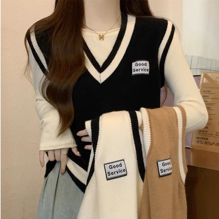 MKLพร้อมส่ง เสื้อไหมพรม ครอปกั๊กกันหนาว คอวี ตัวสั้น ยืดหยุ่นได้ดี ผ้านุ่ม สไตล์เกาหลี #G001