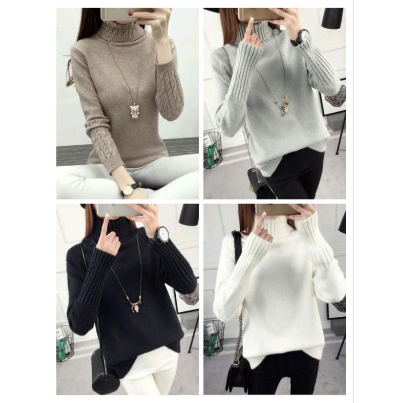C034 พร้อมส่งจากไทย เสื้อคอเต่า คอเต่าไหมพรม คอเต่า กันหนาว ขาวโอโม่