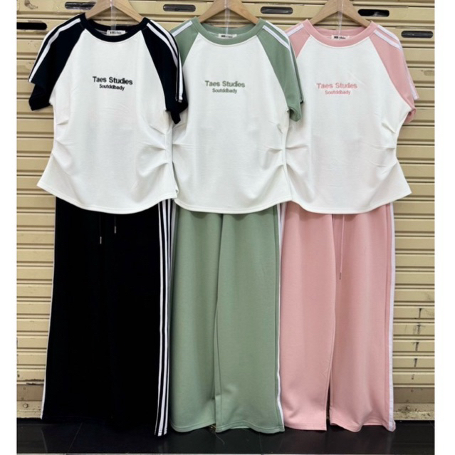 BC(3830) - ชุดเซทขายาว+เสื้อแขนสั้น (ทูโทนจั้มเอว~แต่งแถบข้าง) ผ้าคอตตอนนาโน ผ้านุ่มนิ่มลื่น ใส่สบาย