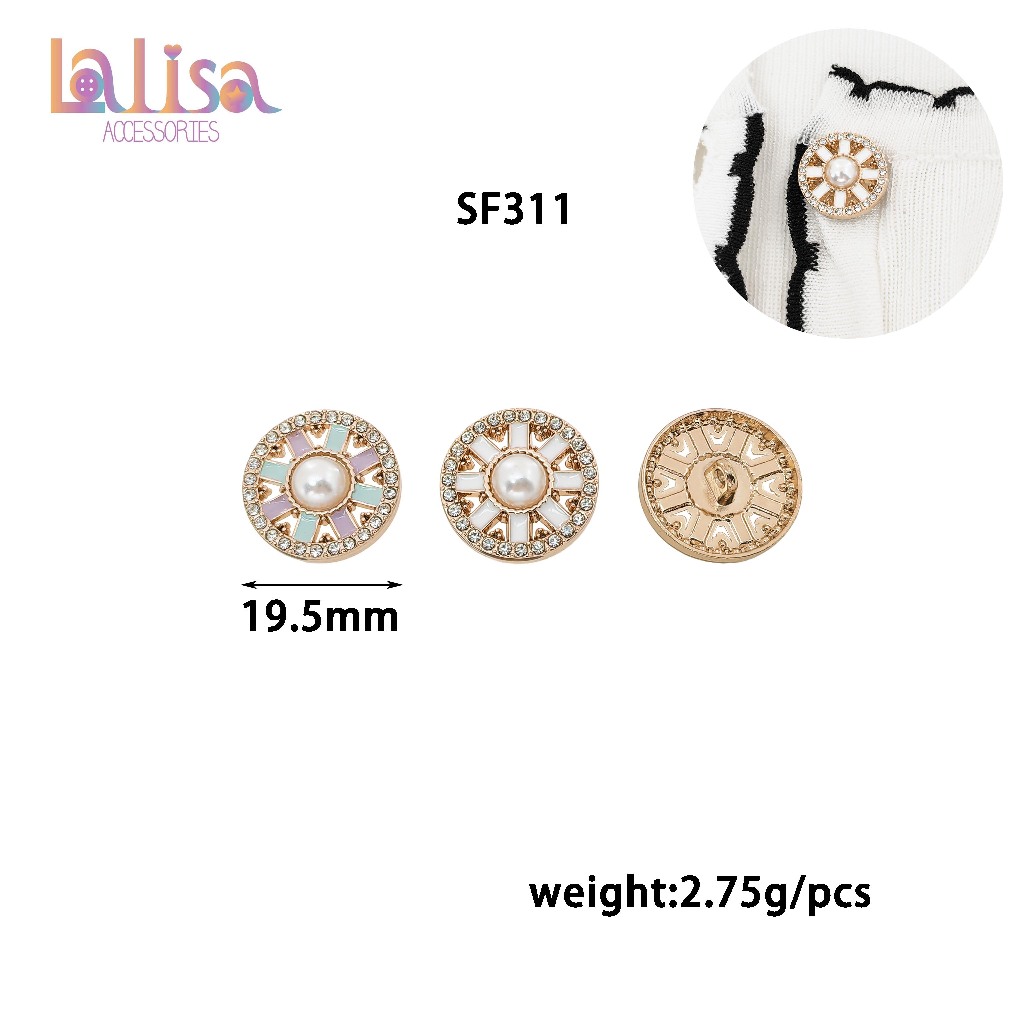 กระดุมทรงกลม ประดับพลอยเทียม สำหรับตกแต่งผ้า 1ชิ้น SF311 Alloy button