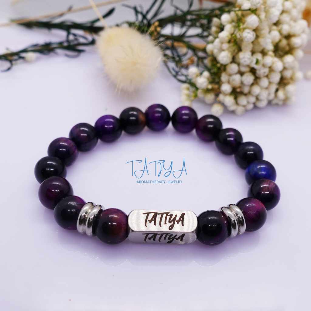 TATIYA - กำไลหินไวโอเล็ตไทเกอร์อาย Violet Tiger Eye "หินแห่งการปกป้องคุ้มครอง" แท้ 100% เกรด A+ 8มิล
