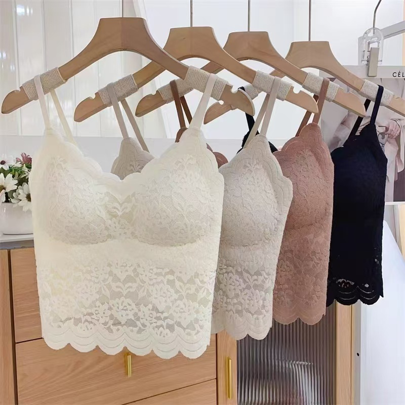9035#บราสายเดี่ยวลูกไม้นิ่มมีฟองเรียบหรูดูแพง 32-38- Women, Clothing