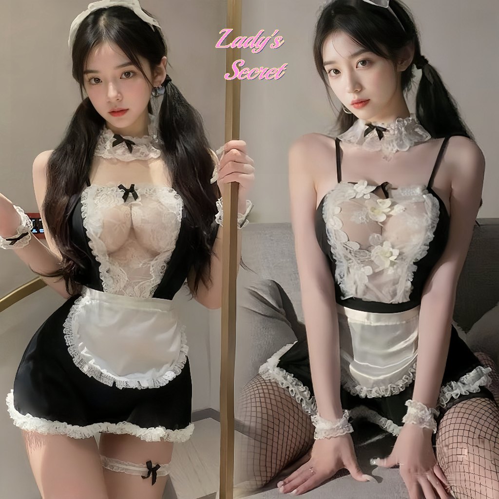💓ชุดคอสเพลย์💓ชุดนอนเซ็กซี่ ชุดเมดแม่บ้าน ชุดนอนไม่ได้นอน ตกแต่งลูกไม้สีขาวทั้งตัว มาพร้อมอุปกรณ์เข้าเซตครบ🚚ส่งไวจากไทย