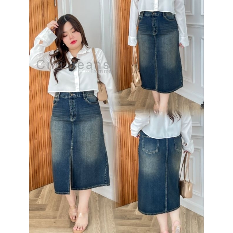 New...CNG jeans กระโปรงผ่า ตัวยาว ผ้าไม่ยืด แพทเทิร์นสวย เก็บเอวสะโพกดีมาก ยีนส์สาวอวบ