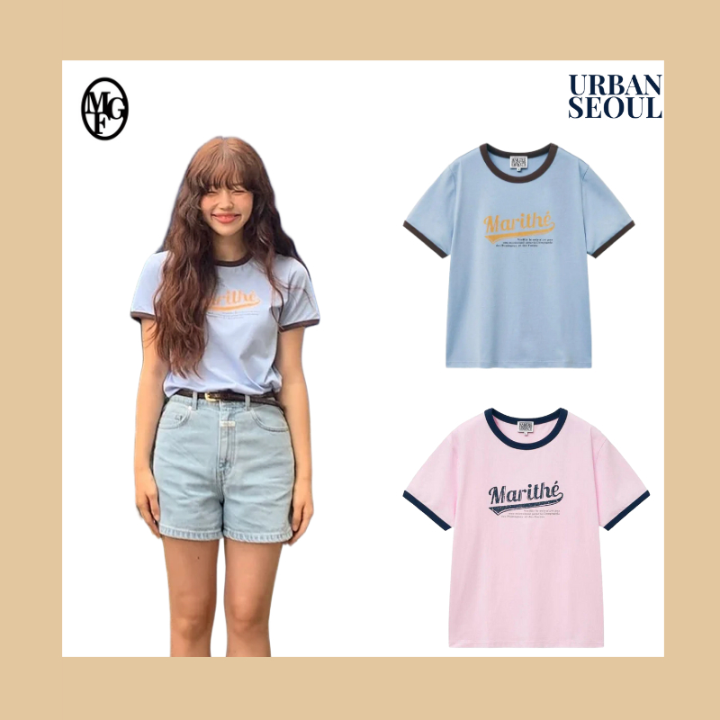 ของแท้ 100% MARITHE FRANCOIS GIRBAUD W VINTAGE RINGER TEE เสื้อยืด ทรงเข้ารูป NAVY LIGHT PINK สไตล์เกาหลี จัดส่งทันที