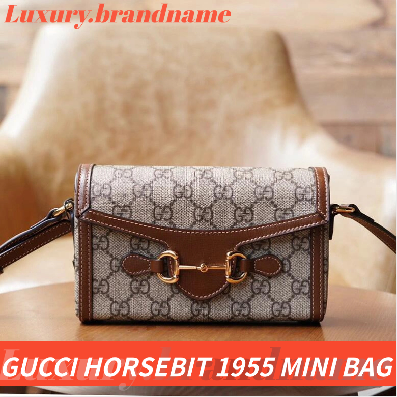 กุชชี่ ✨Gucci Horsebit 1955 MINI กระเป๋าสะพายไหล่✨กระเป๋าใส่โทรศัพท์มือถือ/unisex 699296