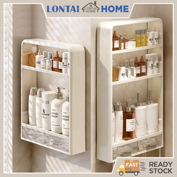LONTAI ชั้นวางของติดผนังอเนกประสงค์ ชั้นวางของในห้องน้ำ ชั้นวางของในบ้าน ประหยัดพื้นที่ด้วยสติ๊กเกอร์ติดผนัง