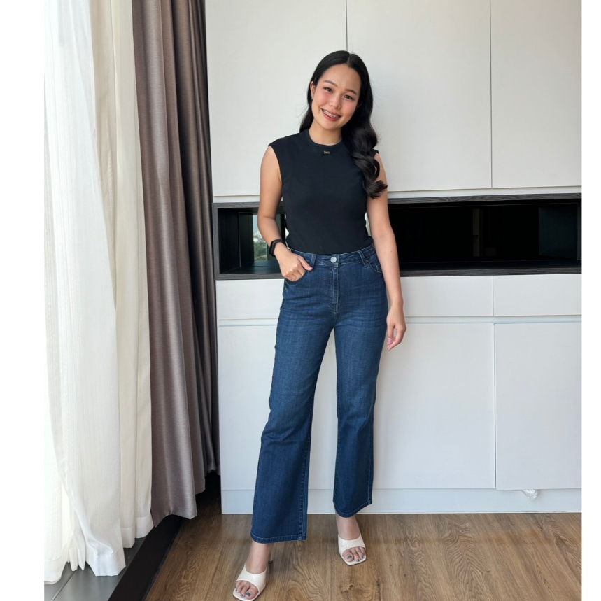 LDB9-67N10 กางเกงยีนส์ขาม้าเต่อ โทนสีเข้ม ยืดได้เยอะมากนุ่มและใส่สบายด้วยเส้นใยLycra Beauty ใส่ได้หลายโอกาส