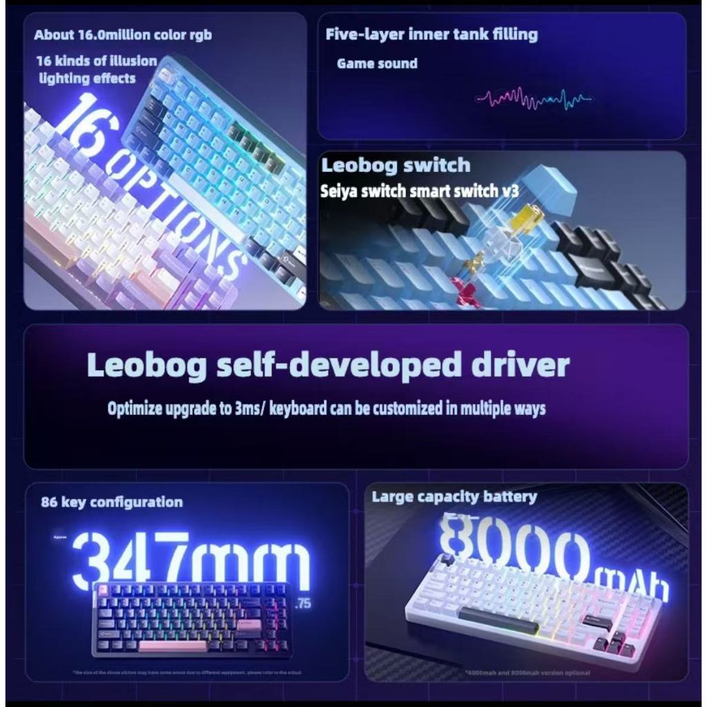 Leobog Hi86 คีย์บอร์ดเชิงกลก้อนอลูมิเนียม 75% คีย์บอร์ด 3 โหมด 2.4G/BT/มีสาย
