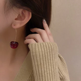 🍒พร้อมส่งจากไทย🍒D-11Cherry earingต่างหูเชอร์รี่ก้านยาวขนาด2cm.ต่างหูcherryสีแดง