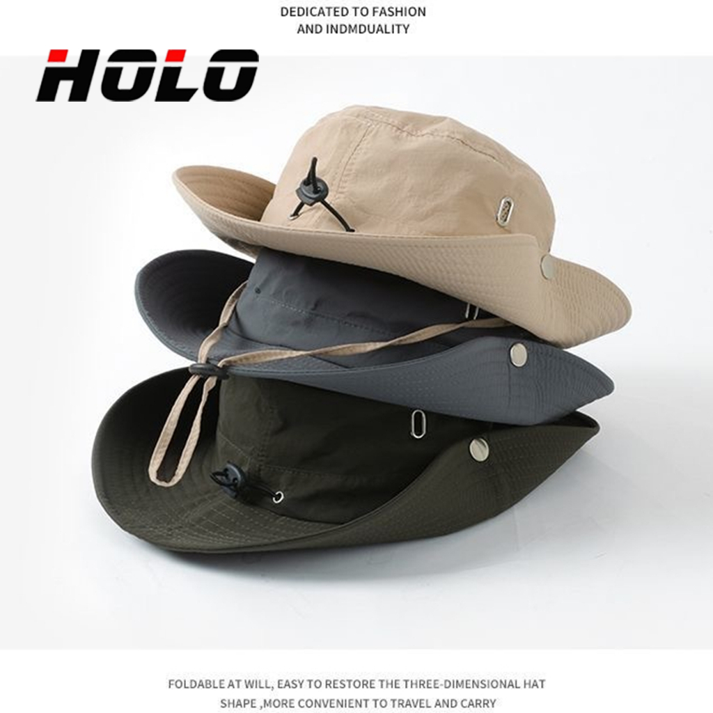 ผ้าฝ้ายคุณภาพสูง กันน้ำ สไตล์เกาหลี หมวกบักเก็ต หมวกกันแดด หมวกปีนเขา（มี 3 สี）