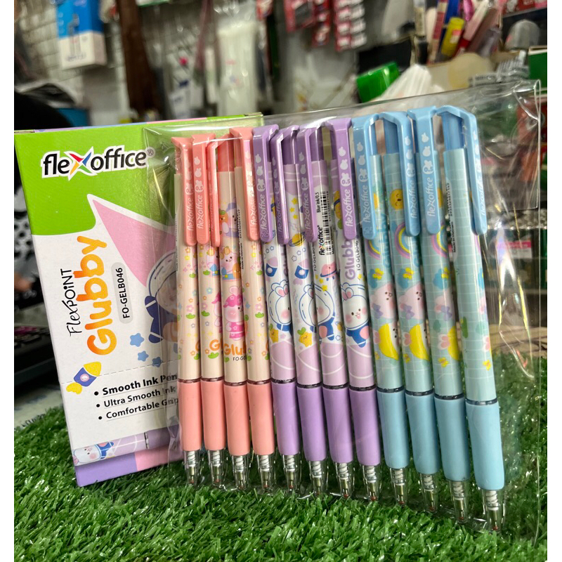 ปากกาflex Glubby เขียนลื่นคละสี 1แพ็ค/12เล่ม