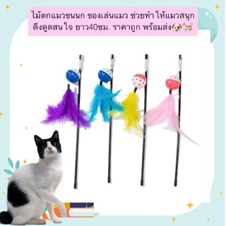PP-601 ไม้ตกแมวขนนก ของเล่นแมว ยาว 40 ซม. ราคาถูก พร้อมส่ง🐱🐾