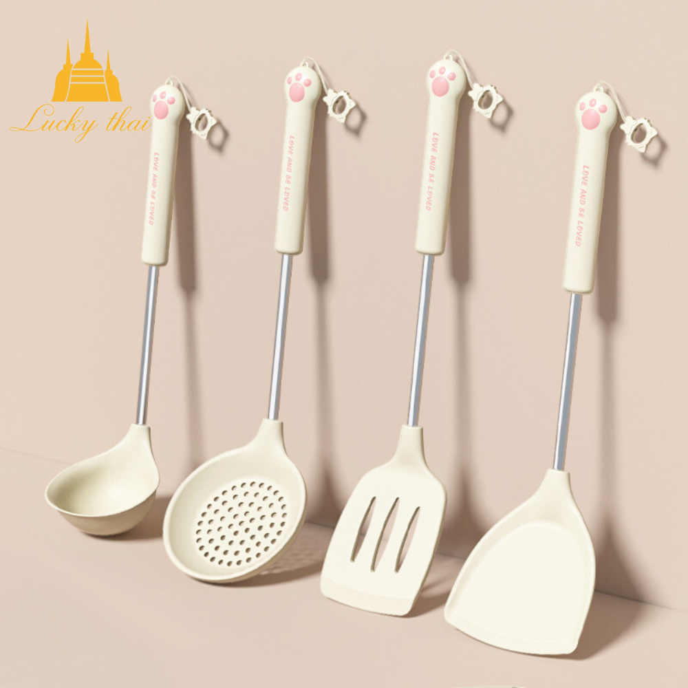 luckythai ตะหลิวทำอาหาร อุปกรณ์ทำครัวน่ารัก ลายอุ้งเท้าแมว ทัพพี ตะหลิว กระชอน