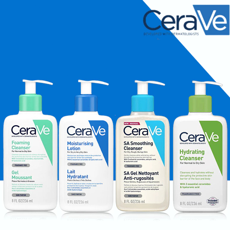 CeraVe Cleanser เซราวี ผลิตภัณฑ์ทำความสะอาดผิว 236ml, เซราวี ผลิตภัณฑ์ทำความสะอาดผิวหน้าและผิวกายสำหรับผิวแห้ง-แห้งมาก