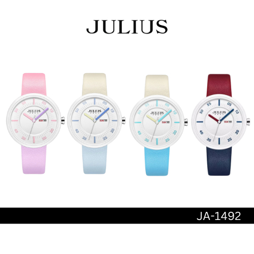 Julius JA-1492 นาฬิกาข้อมือผู้หญิง มี 6 สี สายหนัง หน้าปัดกลม แบรนด์เกาหลี ของแท้ ประกัน 1 ปี