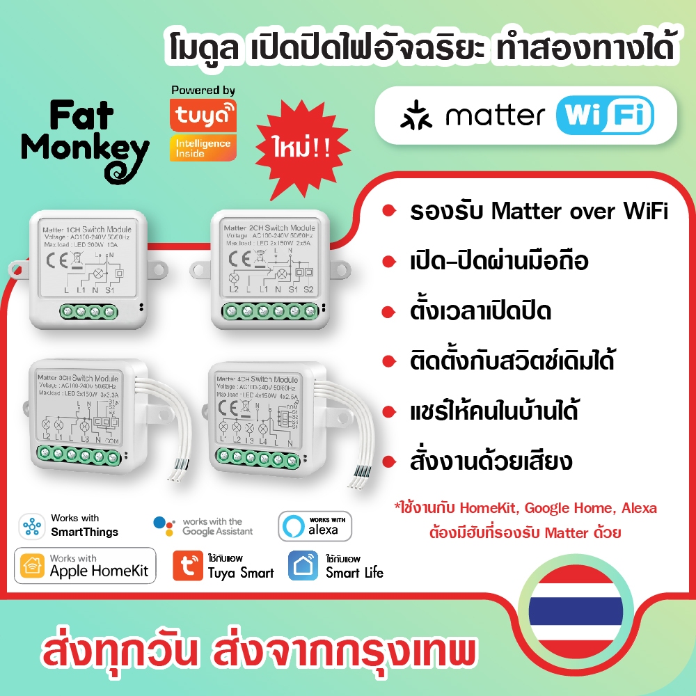 Tuya Matter WiFi Switch Module โมดูลสวิตช์ ต่อกับสวิตช์เดิมได้ สั่งงานผ่านมือถือ สั่งงานด้วยเสียงได้