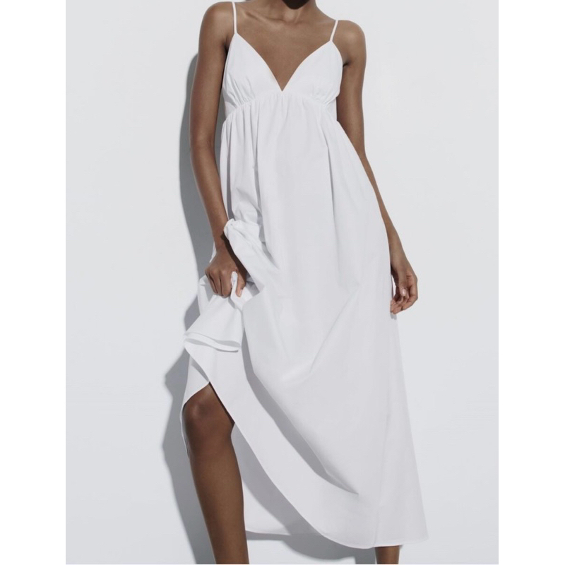 zara gabardine midi dress สีขาว ref.3182/210