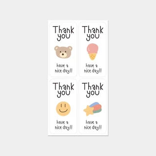 สติ๊กเกอร์ขอบคุณ ติดแก้ว ถุง ติดกล่อง สี่เหลี่ยมผืนผ้า 3*6ซม 100ดวง sticker thankyou S31