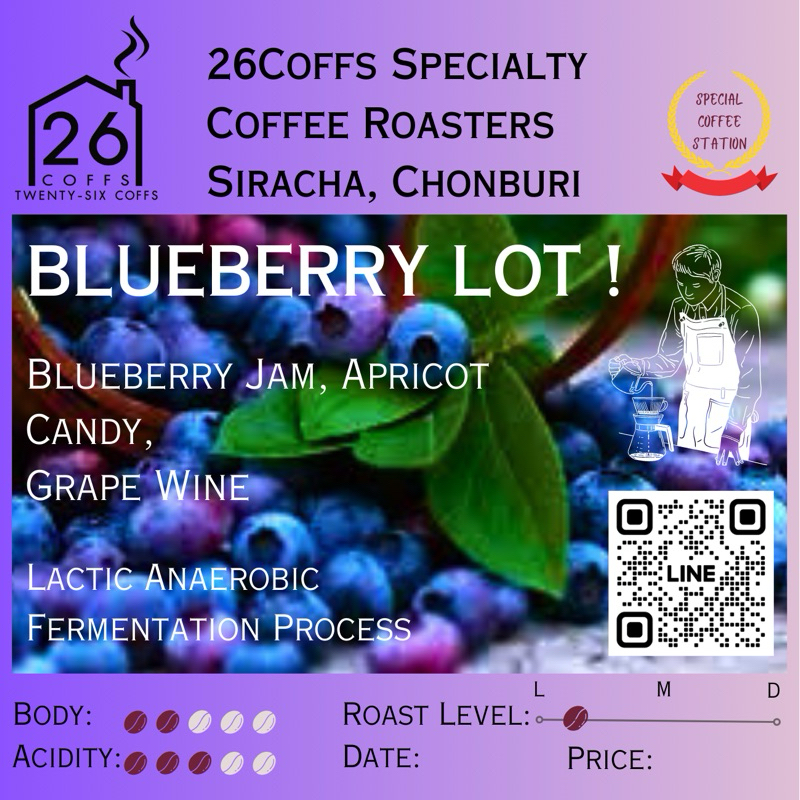 Blueberry Lot (Single Origin) บลูเบอรี่หวานฉ่ำต้องตัวนี้ เมล็ดกาแฟ โรงคั่ว 26Coffs คั่วอ่อน 100g