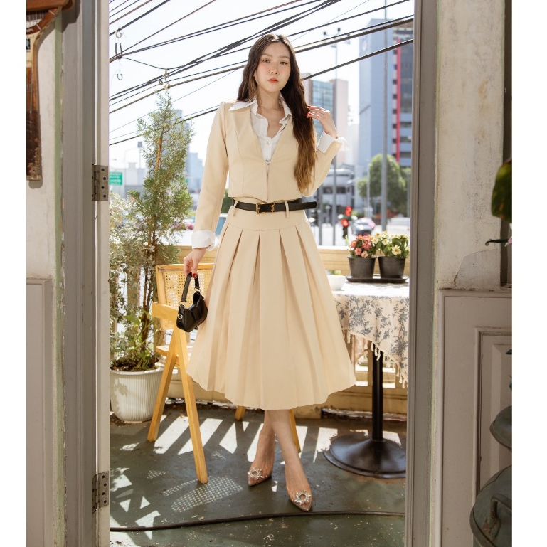 CAMELLIA Set4 ชิ้น เสื้อเชิ๊ต2 โทนปกเชิ๊ต + กระโปรงจีบรอบ(*สอบถามสต๊อกก่อนกดสั่งน๊า)