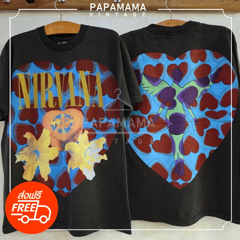 [ NIRVANA ] Nirvana Heart Shaped Box  ผ้า100 ฟอกนุ่ม วินเทจ Vtg.Nirvana HSB papamama vintage shirt