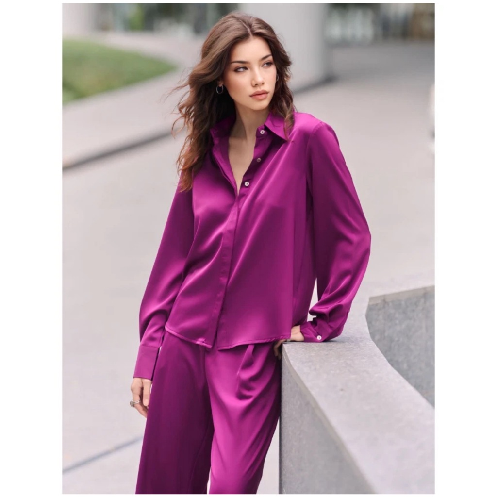 MMCHIC Violet Basic Shirt With Front Hidden Placket