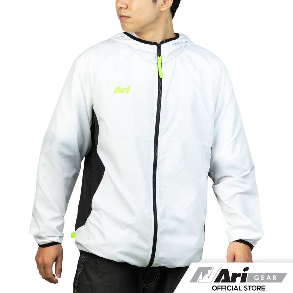 ARI WINTER 2024 WINDBREAKER JACKET - WHITE/BLACK/NEON GREEN  เสื้อกันลม อาริ วินเทอร์ สีกรมท่า