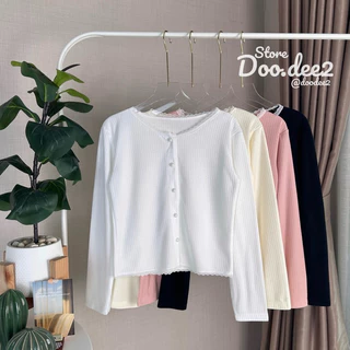 ♦️DOODEE2♦️เสื้อแขนยาวแต่งลูกไม้ กระดุมมุก(แกะได้) ผ้าฉลุลูกไม้