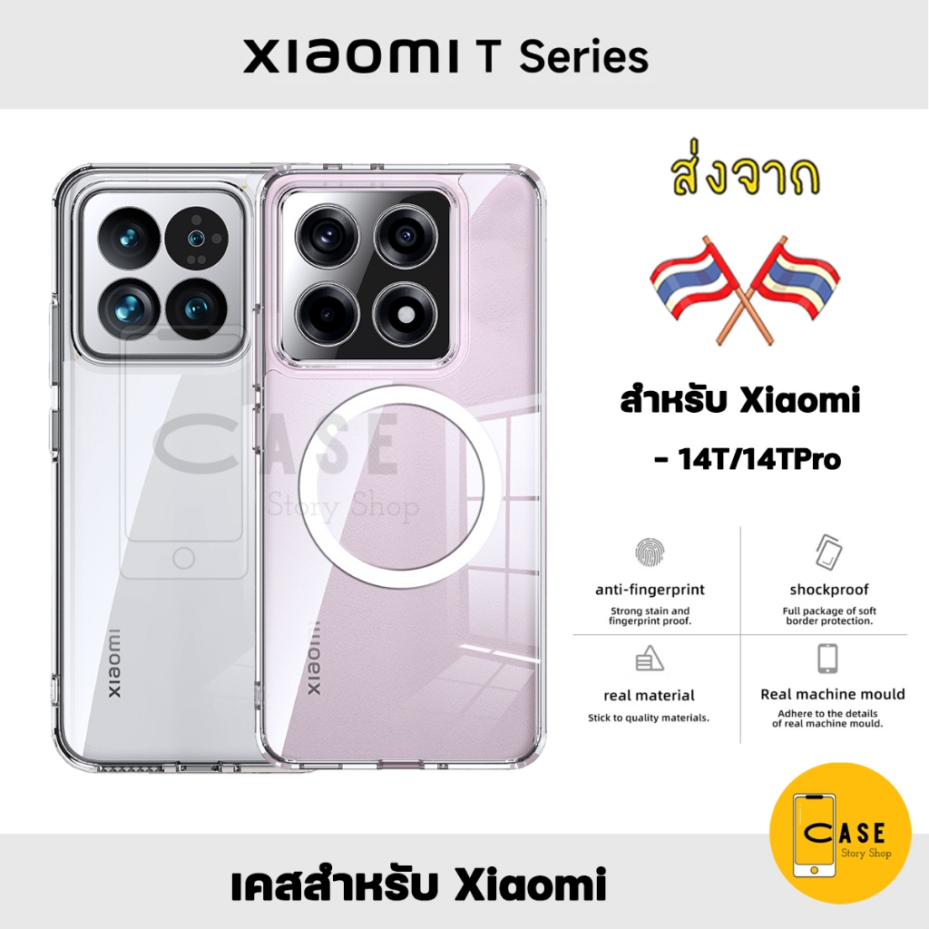 เคส สําหรับ Xiaomi 14T 14T Pro เคสโปร่งใส PC + TPU กันกระแทก Anti-Yellow มีแม่เหล็ก