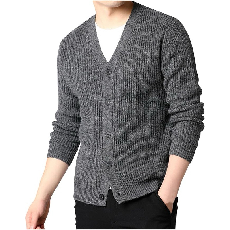 เสื้อคาร์ดิแกนไหมพรม ไซส์ใหญ่ L-9XL แบรนด์ส่งออก KING SIZE : Shaker Knit V-Neck Cardigan Sweater