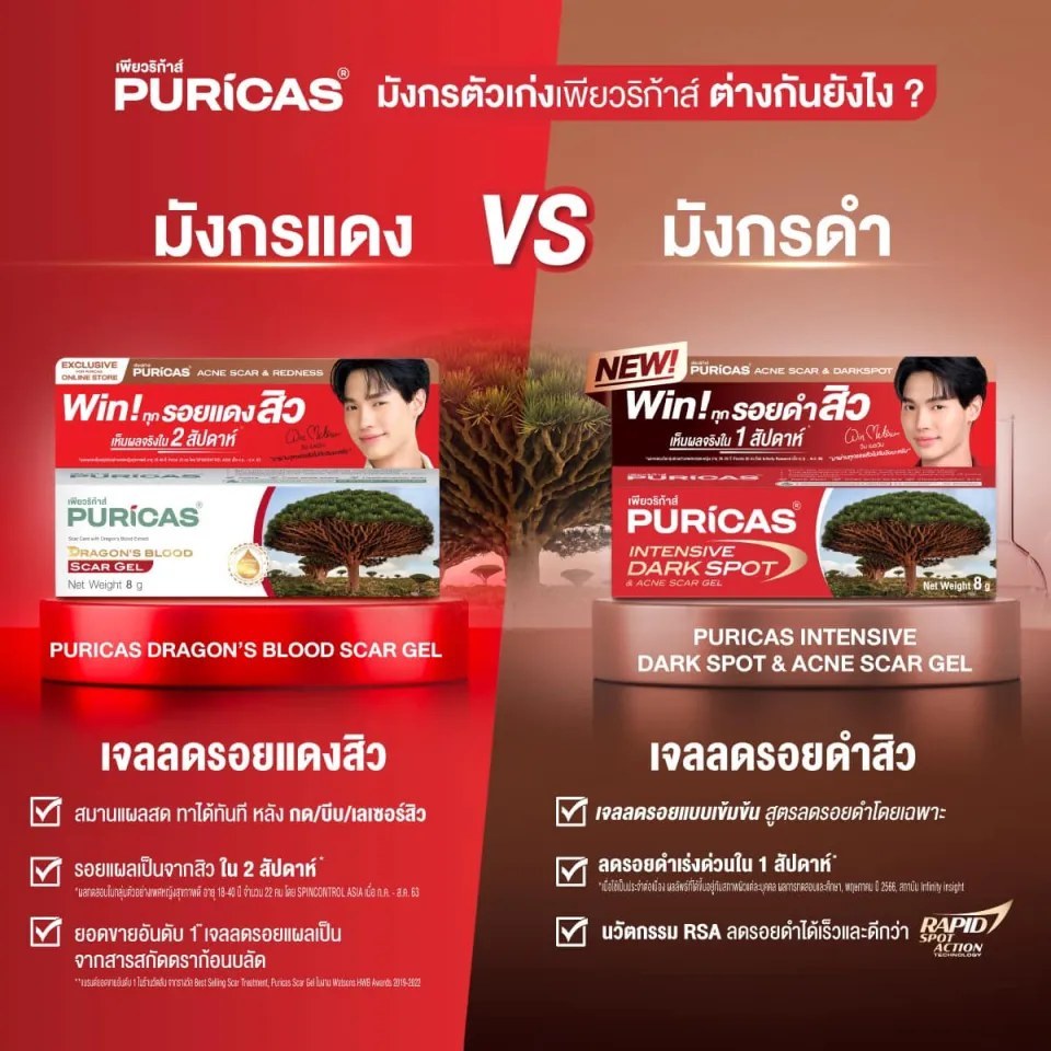 Puricas Dark Spot & Acne Gel 3g เพียวริก้าส์ ดาร์ก สปอต ลดรอยดำจากสิว 3 กรัม - รูปที่ 3