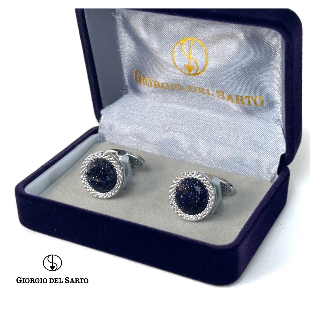 GIORGIO DEL SARTO CUFFLINK Blue-Silver คัฟลิงค์ กระดุมข้อมือ สีเงิน-น้ำเงิน